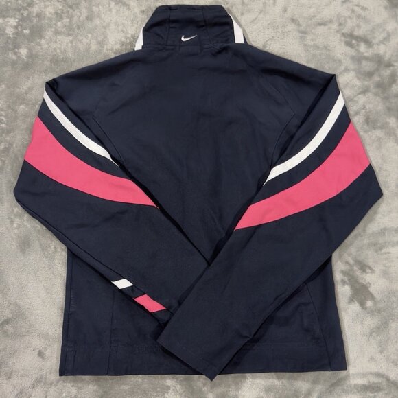 Y2K Nike Women’s Track Jacket Navy Pink Full Zip Running Sz S Vintage 2000s 90s - Picture 2 of 7